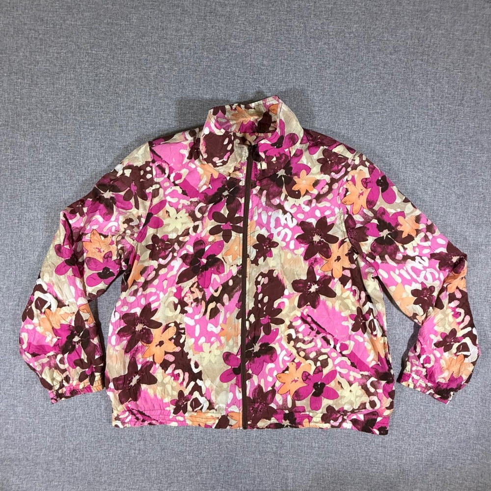 VTG Koret Floral Windbreaker Jacket Womens Large Pink Brown Retro 90s Y2K Maxx